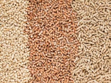 three types of hardwood and softwood wood pelletsの写真素材