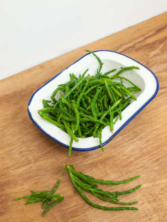 dish full of fresh green marsh samphireの写真素材