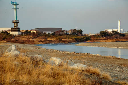 Looking out across the Sagami River from a park near Ebina, Kangawa, Japan.の写真素材