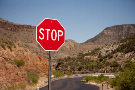 Stop sign in an Arizona desert.の写真素材