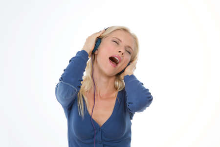 uncontrollable woman sing loudlyの写真素材