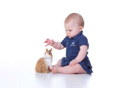baby with the bunny to play gentlyの写真素材