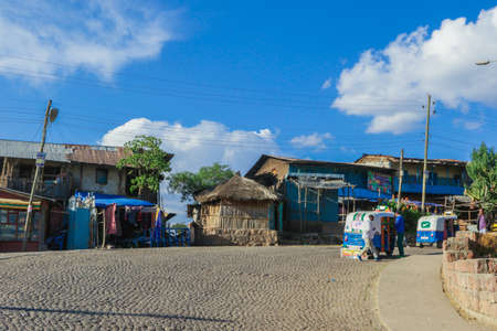 Daily life of poor people in African small town, Lalibela, Ethiopiaの写真素材