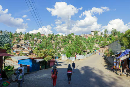 Daily life of poor people in African small town, Lalibela, Ethiopiaの写真素材