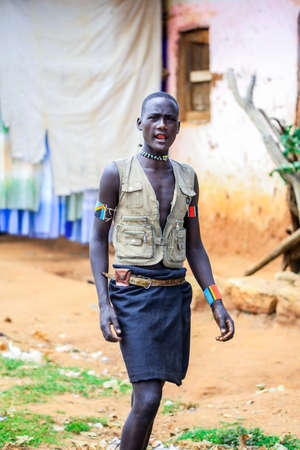 Omo River Valley, Ethiopia, November 2020, Men in traditional outfits from the local tribeのeditorial素材