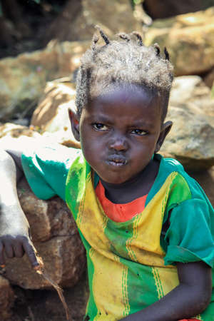 Konso, Ethiopia - November 30, 2020: Young and Cute African Children in the Traditional Konso Tribal Villageのeditorial素材