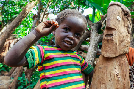 Konso, Ethiopia - November 30, 2020: Young and Cute African Children in the Traditional Konso Tribal...