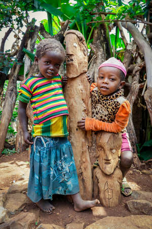 Konso, Ethiopia - November 30, 2020: Young and Cute African Children in the Traditional Konso Tribal Villageのeditorial素材