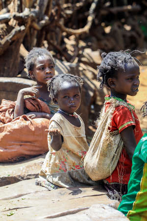 Konso, Ethiopia - November 30, 2020: Young and Cute African Children in the Traditional Konso Tribal Villageのeditorial素材