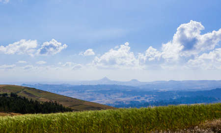 Panoramic View to the Simien  Mountains in the Clouds from the Gondar Road, Northern Ethiopiaの写真素材
