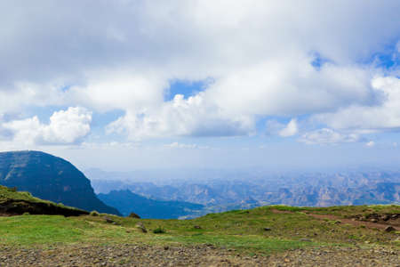 Panoramic View to the Simien  Mountains in the Clouds from the Gondar Road, Northern Ethiopiaの写真素材