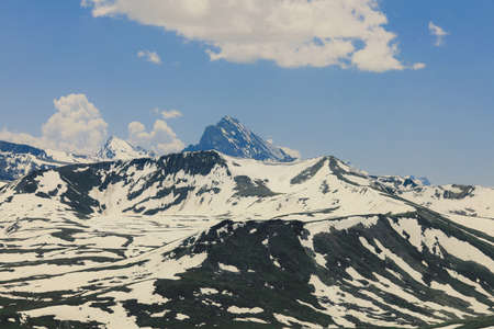 Snow Capped Mountain Peaks in Gilgit Baltistan Highlands, Pakistanの写真素材