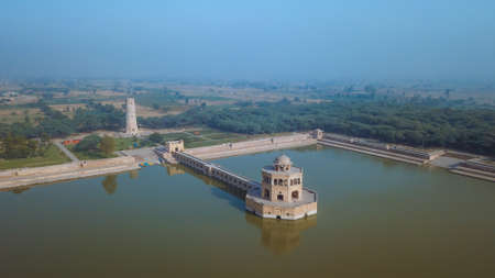 Aerial View to the Hiran Minar Mughal era complex in Sheikhupura, Punjab province, Pakistanの写真素材