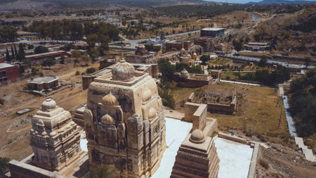 Aerial View to the Ruins of the Shri Katas Raj Temples, also known as Qila Katas, Pakistan