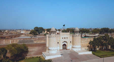 Aerial Panoramic View to the Lahore Fort, citadel in the city of Lahore, Pakistan