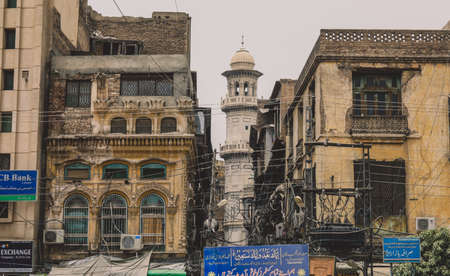 Interesting View to the Old Streets of Pakistan Peshawar City Center with Buildings and Empty Roadsの写真素材