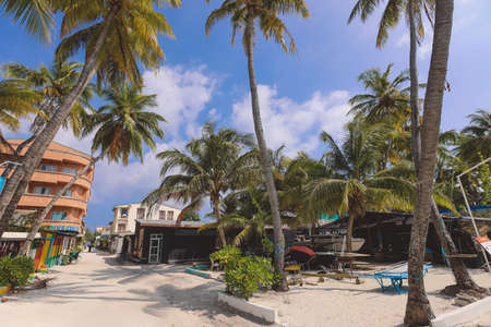 Maafushi, Maldives - June 25, 2021: Daily life of Local Maldivian People on the Maafushi Streetsのeditorial素材