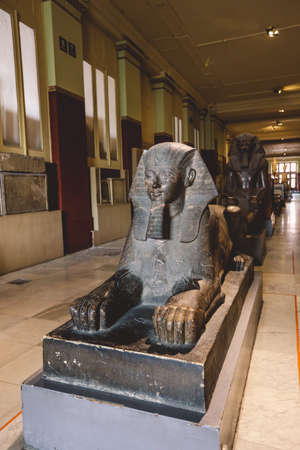 Cairo, Egypt - November 02, 2021: Big Stone Ancient Egyptian statues in the Cairo Egyptian Museum, the oldest archaeological museum in the Middle Eastのeditorial素材
