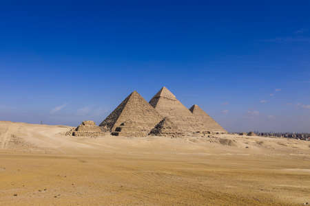 Main View to All Seven Ancient Egyptian Pyramids from Giza city, Egyptの写真素材