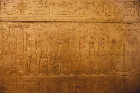 Cairo, Egypt - November 02, 2021: An Outer Golden Shrine of Egyptian pharaoh Tutankhamun Burial...