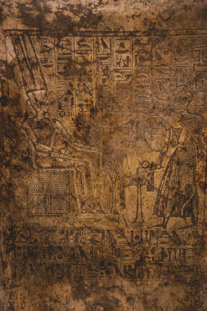 Cairo, Egypt - November 02, 2021: Interesting Ancient Paintings and Engravings with Hieroglyphics symbols in the Cairo Egyptian Museum, the oldest archaeological museum in the Middle Eastのeditorial素材