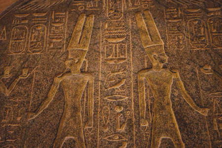 Cairo, Egypt - November 02, 2021: Interesting Ancient Paintings and Engravings with Hieroglyphics symbols in the Cairo Egyptian Museum, the oldest archaeological museum in the Middle Eastのeditorial素材