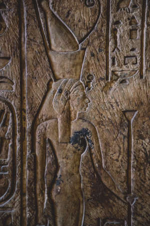 Cairo, Egypt - November 02, 2021: Interesting Ancient Paintings and Engravings with Hieroglyphics symbols in the Cairo Egyptian Museum, the oldest archaeological museum in the Middle Eastのeditorial素材