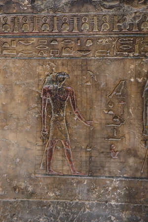 Cairo, Egypt - November 02, 2021: Interesting Ancient Paintings and Engravings with Hieroglyphics symbols in the Cairo Egyptian Museum, the oldest archaeological museum in the Middle Eastのeditorial素材