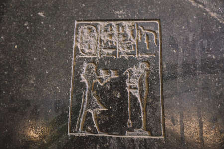 Cairo, Egypt - November 02, 2021: Interesting Ancient Paintings and Engravings with Hieroglyphics symbols in the Cairo Egyptian Museum, the oldest archaeological museum in the Middle Eastのeditorial素材