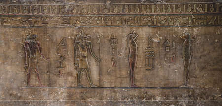 Cairo, Egypt - November 02, 2021: Interesting Ancient Paintings and Engravings with Hieroglyphics symbols in the Cairo Egyptian Museum, the oldest archaeological museum in the Middle Eastのeditorial素材