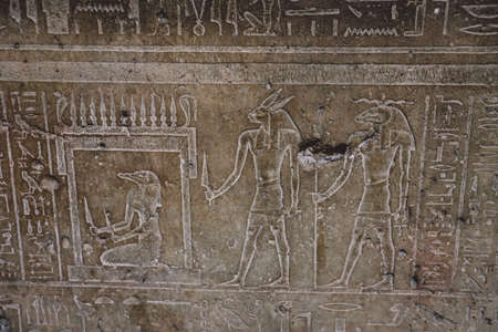 Cairo, Egypt - November 02, 2021: Interesting Ancient Paintings and Engravings with Hieroglyphics...