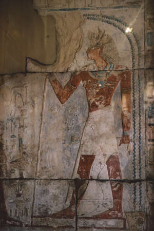 Cairo, Egypt - November 02, 2021: Interesting Ancient Paintings and Engravings with Hieroglyphics symbols in the Cairo Egyptian Museum, the oldest archaeological museum in the Middle Eastのeditorial素材