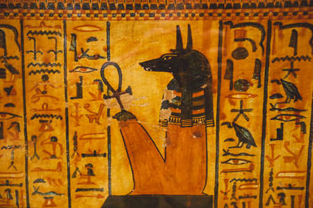 Cairo, Egypt - November 02, 2021: Interesting Ancient Paintings and Engravings with Hieroglyphics symbols in the Cairo Egyptian Museum, the oldest archaeological museum in the Middle Eastのeditorial素材