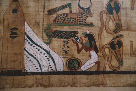 Cairo, Egypt - November 02, 2021: Interesting Ancient Paintings and Engravings with Hieroglyphics symbols in the Cairo Egyptian Museum, the oldest archaeological museum in the Middle Eastのeditorial素材