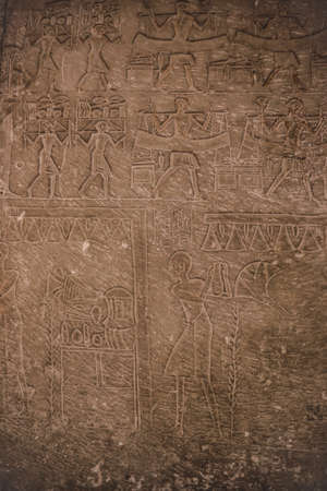 Cairo, Egypt - November 02, 2021: Interesting Ancient Paintings and Engravings with Hieroglyphics symbols in the Cairo Egyptian Museum, the oldest archaeological museum in the Middle Eastのeditorial素材