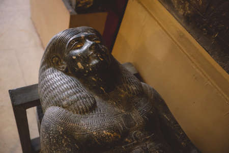 Cairo, Egypt - November 02, 2021: Majestic Ancient Sarcophagus with Hieroglyphics symbols in the Cairo Egyptian Museum, the oldest archaeological museum in the Middle Eastのeditorial素材