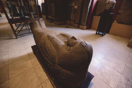 Cairo, Egypt - November 02, 2021: Majestic Ancient Sarcophagus with Hieroglyphics symbols in the Cairo Egyptian Museum, the oldest archaeological museum in the Middle Eastのeditorial素材