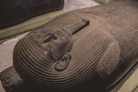 Cairo, Egypt - November 02, 2021: Majestic Ancient Sarcophagus with Hieroglyphics symbols in the Cairo Egyptian Museum, the oldest archaeological museum in the Middle Eastのeditorial素材