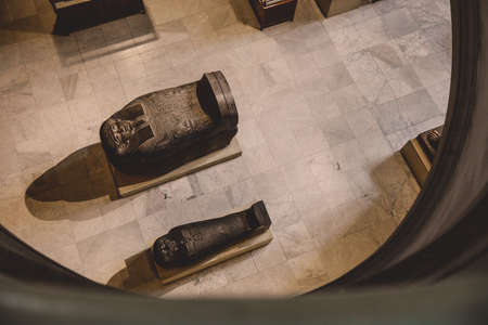 Cairo, Egypt - November 02, 2021: Majestic Ancient Sarcophagus with Hieroglyphics symbols in the Cairo Egyptian Museum, the oldest archaeological museum in the Middle Eastのeditorial素材