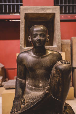 Cairo, Egypt - November 02, 2021:  Close up view to the Ancient Stone Statues in the Cairo Egyptian Museum, the oldest archaeological museum in the Middleのeditorial素材