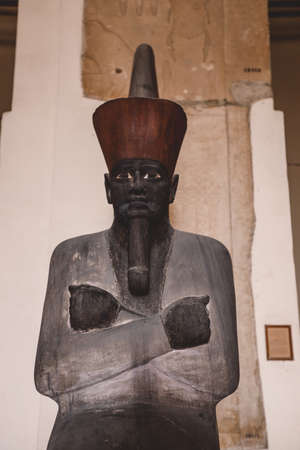 Cairo, Egypt - November 02, 2021:  Close up view to the Ancient Stone Statues in the Cairo Egyptian Museum, the oldest archaeological museum in the Middleのeditorial素材