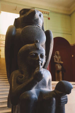 Cairo, Egypt - November 02, 2021:  Close up view to the Ancient Stone Statues in the Cairo Egyptian Museum, the oldest archaeological museum in the Middleのeditorial素材