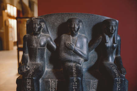 Cairo, Egypt - November 02, 2021:  Close up view to the Ancient Stone Statues in the Cairo Egyptian Museum, the oldest archaeological museum in the Middleのeditorial素材