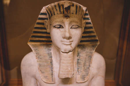 Cairo, Egypt - November 02, 2021:  Close up view to the Ancient Stone Statues in the Cairo Egyptian Museum, the oldest archaeological museum in the Middleのeditorial素材