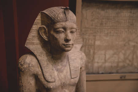 Cairo, Egypt - November 02, 2021:  Close up view to the Ancient Stone Statues in the Cairo Egyptian Museum, the oldest archaeological museum in the Middleのeditorial素材