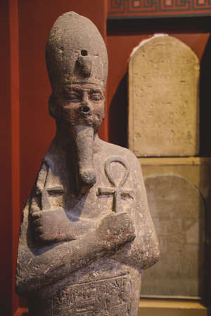 Cairo, Egypt - November 02, 2021:  Close up view to the Ancient Stone Statues in the Cairo Egyptian Museum, the oldest archaeological museum in the Middleのeditorial素材