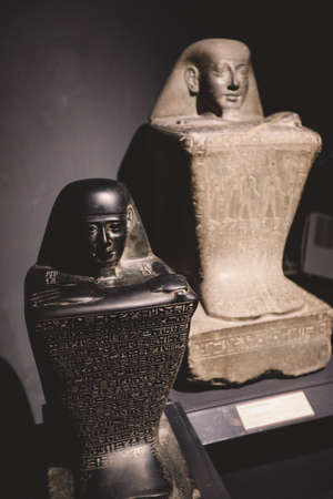 Alexandria, Egypt - November 03, 2021: Ancient Exhibits in the Alexandria National Museum - Marble...