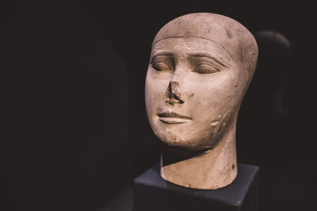 Alexandria, Egypt - November 03, 2021: Ancient Exhibits in the Alexandria National Museum - Marble...