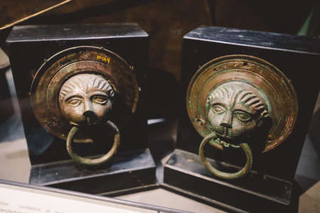 Alexandria, Egypt - November 03, 2021: Ancient Exhibits in the Alexandria National Museum - Marble and Stone Statues, Books, Medieval Decoration and Roman Tablewareのeditorial素材