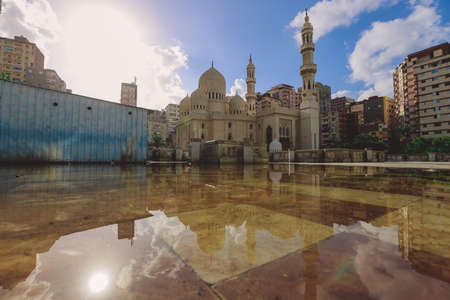 Alexandria, Egypt - November 03, 2021: Exterior View to the Very Beautiful Example of Islamic Art -  âEgyptian Abu al-Abbas al-Mursi Mosque in Alexandriaのeditorial素材